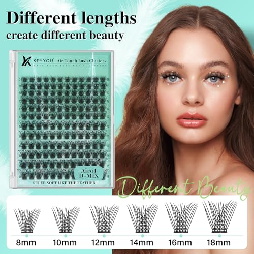 KEYYOU Air Touch Lash Kit - 144pc D Curl 8-18mm Clusters
