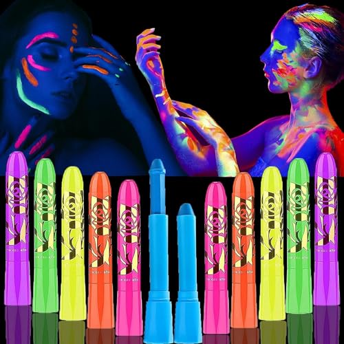 12pc Glow In The Dark UV Face Paint Kit for Party & Cosplay