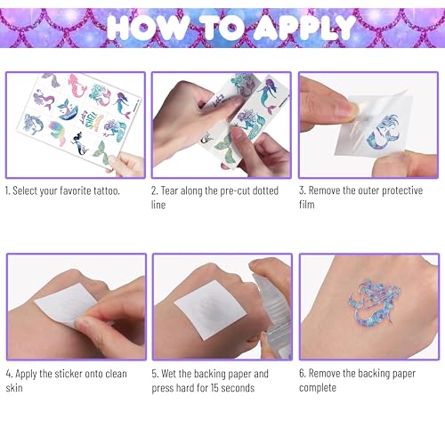 120 Mermaid Temporary Tattoos for Kids Party Favors