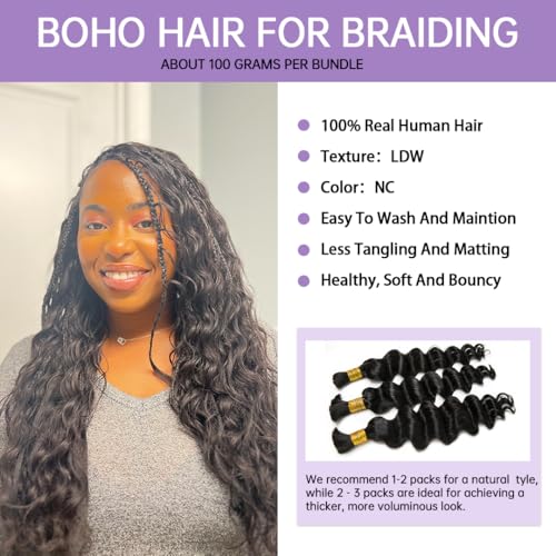 Loose Deep Wave Boho Human Hair 100G - 18 inch Bulk Braiding Hair