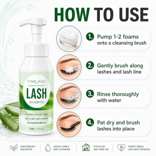 TWILASH Lash Shampoo 500ml - Gentle Foam Cleanser for Extensions