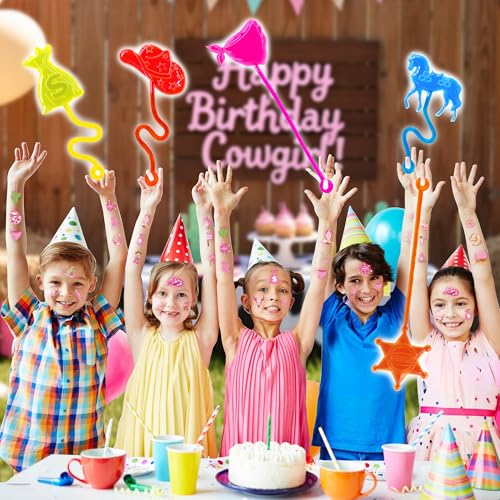 48PCS Cowgirl Party Favors - 24PCS Temporary Tattoos & 24PCS Stick Hands Party - Perfect Birthday Party Supplies, Goodie Bag Stuffers, Treasure Box Toys, Classroom Prizes, and Student Gifts
