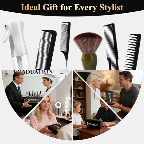 16-Piece Professional Barber Comb & Brush Set with Spray Bottle