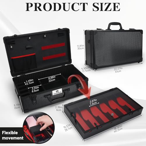 CHUANGJIN Black Large Barber Carrying Case with Removable Tray, Travel Hairdresser Toolbox