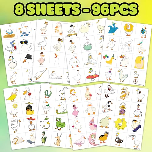 96 PCS Duck Temporary Tattoos for Kids - 8 Sheets