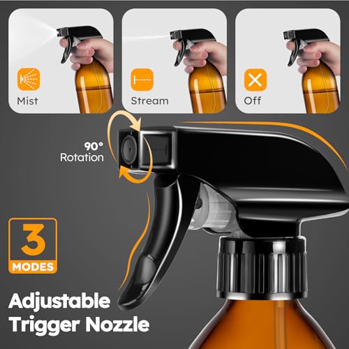 Amber Glass Spray Bottles 8oz, 2 Pack with 360° Adjustable Nozzle