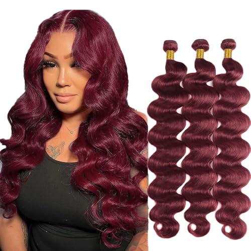 #99J Burgundy Body Wave Hair Bundles 28 30 32 Inch