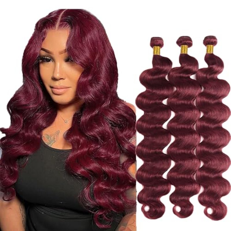 #99J Burgundy Body Wave Human Hair Bundles 32" 3-Pack