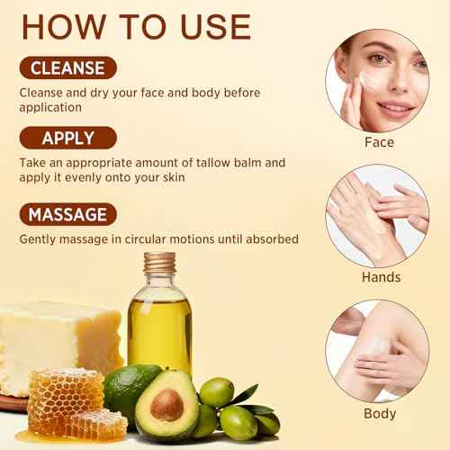 Tallow and Honey Balm for Face, Beef Tallow for Skin, Grass-Fed Beef Tallow & Raw Wild Honey, Body & Face Moisturizer