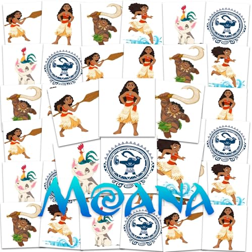 Moana Tattoos Party Favors Bundle ~ 72 Perforated Individual 2" x 2" Moana Temporary Tattoos for Kids Girls Boys (Moana Party Supplies)