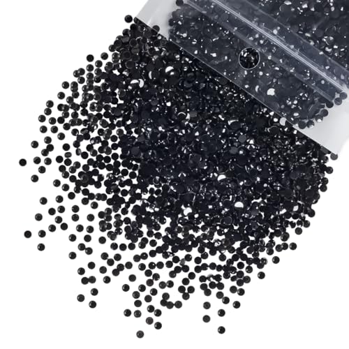 Black Resin Rhinestones 3mm Bulk for Nail Art & Crafting - Pure Black SS10