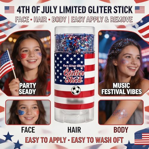 Red White Blue Glitter Stick - 4th of July Face Body Makeup