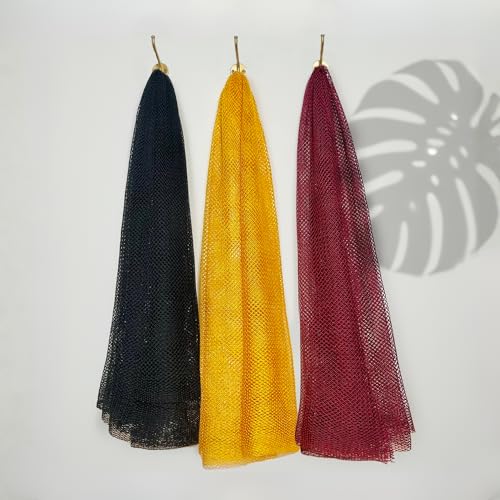 Authentic African Net Sponge ? 3-Pack Exfoliating Mesh for Face & Body, Deep Clean, Quick Dry, Long-Lasting Bath Scrubber for All Skin Types, Travel-Friendly & Durable (Black, Yellow, Red)