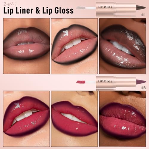 Purple & Pink Lip Liner & Gloss Set - 2-in-1 Combo