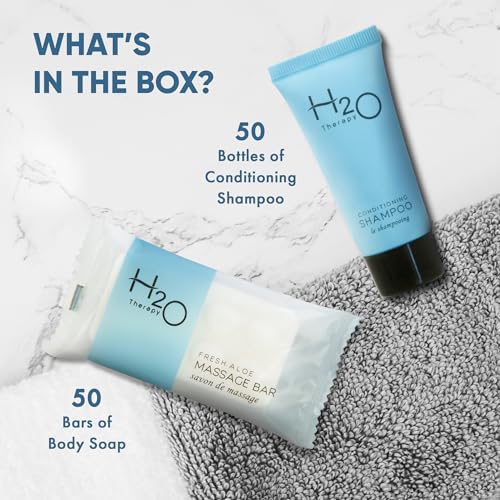 H2O Therapy Hotel Amenities Kit | 100-Piece Set with Shampoo & Soap Bars