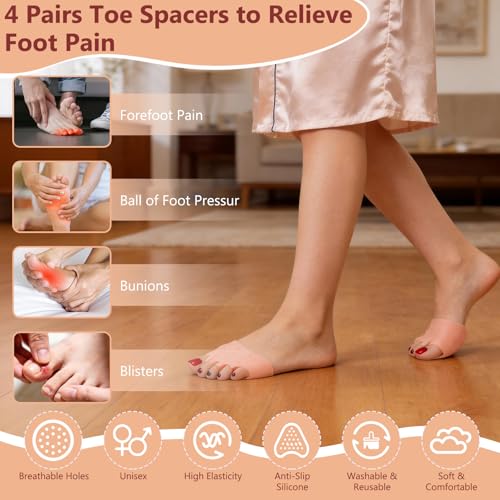 Silicone Toe Spacers 4 Pairs - Medical Grade Gel Separators