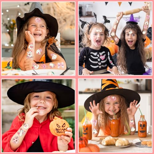 Pink Bow Ghost Temporary Tattoos Stickers - 12 Pack