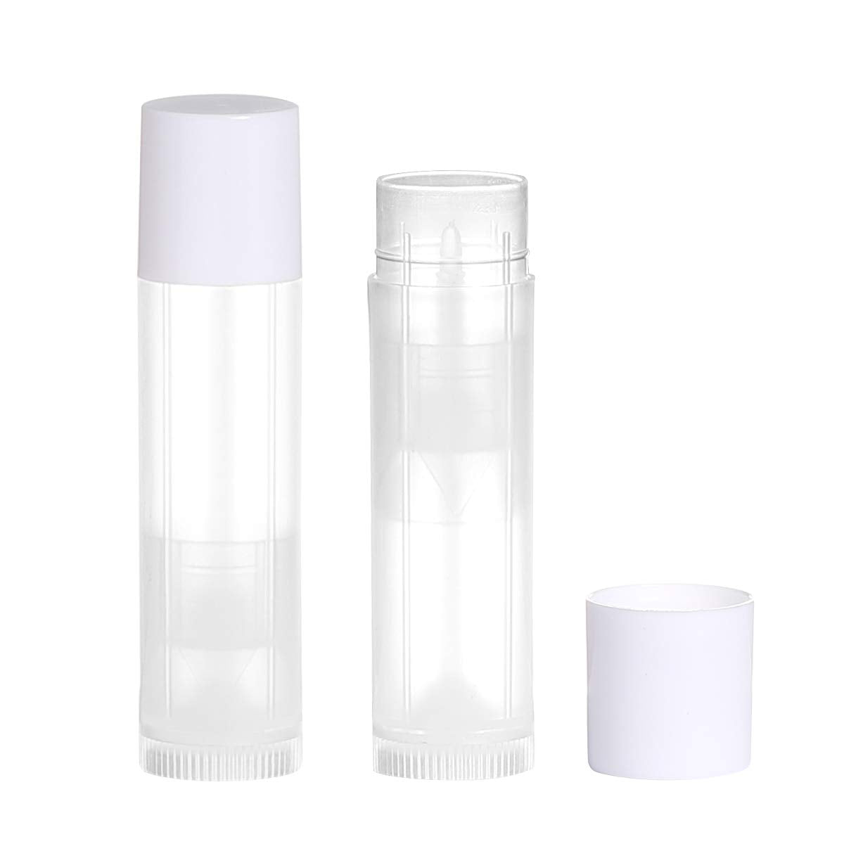 JIUZHU 100 Sets Empty Lip Balm Tubes Bulk Round with White Caps for DIY Lipstick homemade, 3/16 Oz (5.5 ml), Clear, BPA Free, 100 Tubes and 100 Caps