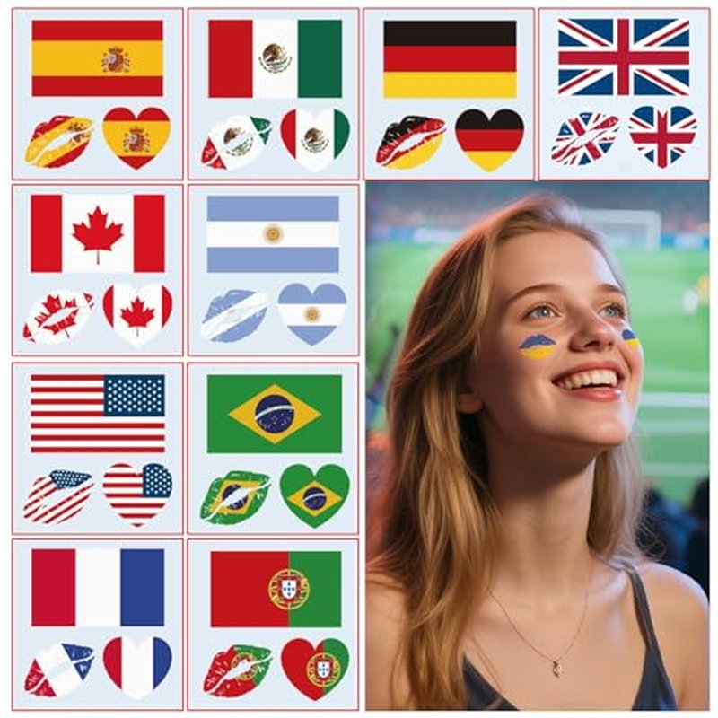 National Flag Temporary Tattoos - 10 Waterproof Sheets