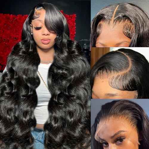 13x6 Body Wave Lace Front Wigs Human Hair Pre Plucked Bleached Knots 180 Density 24 Inch HD Frontal Wigs Human Hair For Women With Baby Hair