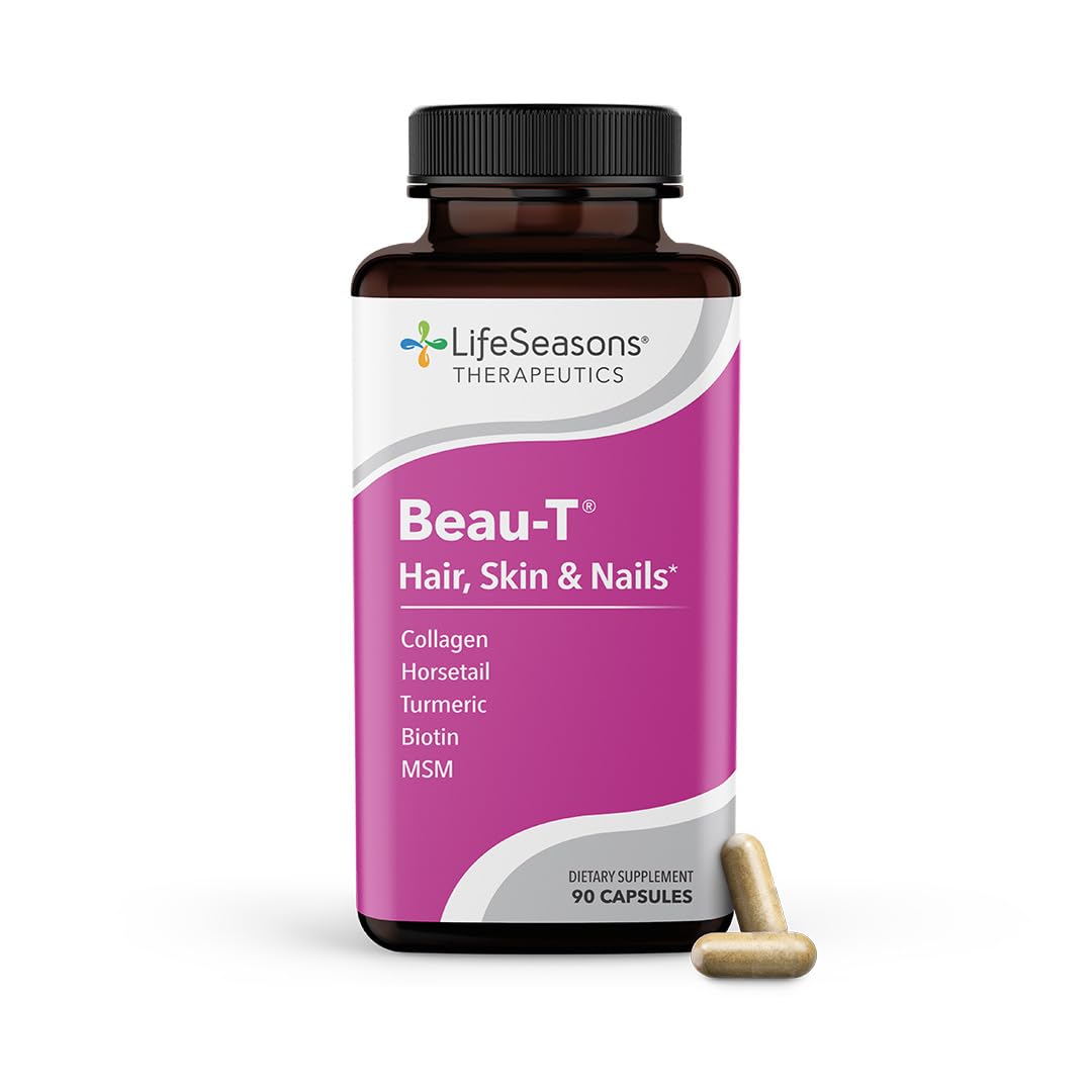 Beau-T - Hair, Nail & Skincare Supplement - Biotin Collagen Horsetail MSM & Turmeric - Promotes Healthy Hair and Nail Growth - Supports Clear Skin & Fights Acne - Nail Strengthener - 90 Capsules