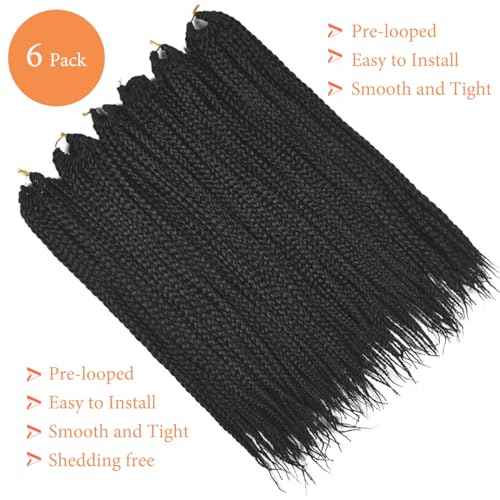 Crochet Box Braids 6 Packs 144 Strands 22 Inch Goddess Box Braids Crochet Hair Pre looped Crochet Hair Crochet Braids for Black Women Braiding Hair (1B)