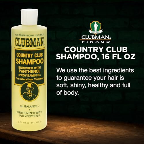 Clubman Country Club Shampoo, Enriched with Panthenol, The Natural Hair Thickener, pH Balanced, Proteinized with Polypeptides, 16 fl. oz.