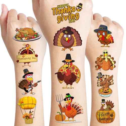 96 Thanksgiving Temporary Tattoos - Food & Pumpkin Design Sheet