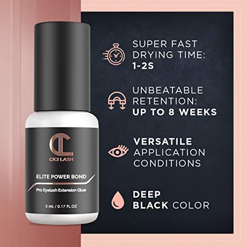 Elite Power Eyelash Extension Glue & Remover Gel | 8 Week Retention, 1-2 Second Drying Time | Deep Black Color | Latex Free | Super Fast Professional Removal | Easy to Control | Professional Lash Supp