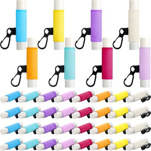 48 Pack Team Gift for Women Lip Balm Holder Keychain Bulk Clip on Lipstick Holder Colorful Lipbalm Lip Gloss Keychain Sleeve Elastic Lipstick Sleeve Clip for Office Travel