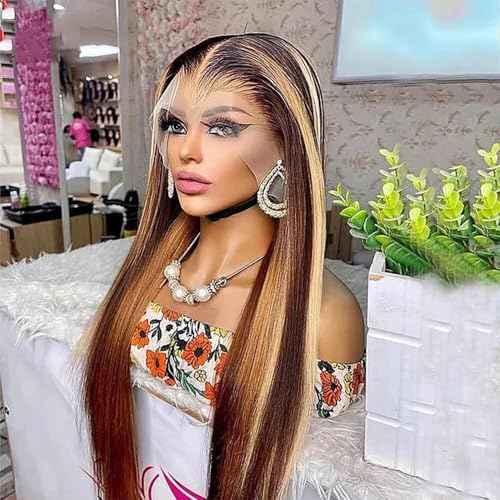 13X6 Highlight Lace Front Wig Human Hair Pre Plucked Ombre 4/27 Lace Front Wig Human Hair 180 Density Highlight Human Hair 26 Inch