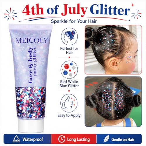 Red White Blue Patriotic Body Glitter for 4th of July