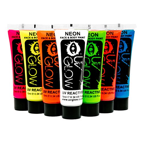 UV Glow Blacklight Face & Body Paint - Neon Fluorescent (7-Pack)