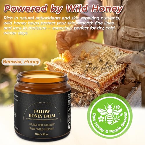 Beef Tallow for Skin,Tallow and Honey Balm,Organic Grass-Fed Beef Tallow Balm with Honey, Face and Body Moisturizer(120g)
