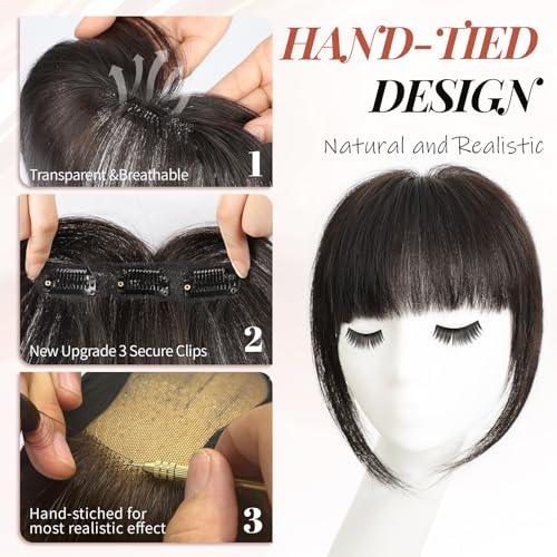 MONIXI Bangs Hair Clip in Bangs, 100% Real Human Hair Clip in Fringe, 3 Secure Clips in Full Fringe French Bangs Natural Thick Volume Fake Bangs for Women Girls Daily Wear