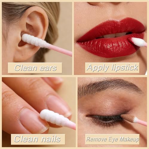 SLequipo 1000 Count Pink Individually Wrapped Cotton Swabs for Travel & Personal Care