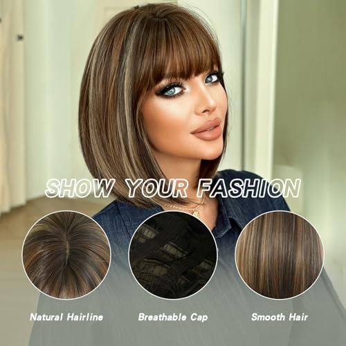 14-Inch Silver Ombre Bob Wig with Bangs - Heat Resistant Synthetic Hair