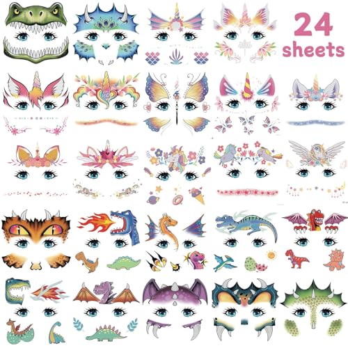 Face Tattoos for Kids - 24 Sheets Water Transfer Stickers