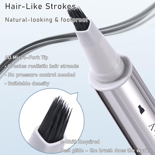 Waterproof Liquid Eyebrow Pen - Brown, Microblading Effect for Natural Hair-Like Brows, Long-Lasting & Smudge-Proof, Multiple Tips for Precise Application