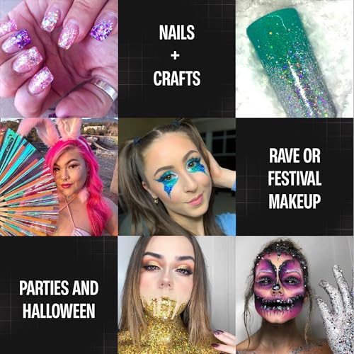 32 Pack Chunky Mix Holographic Glitter - Face Glitter, Nail Glitter, Chunky Fine Glitter, Craft Glitter for Crafts, Makeup & Body, Festival Chunky Glitter, Cosmetic Grade