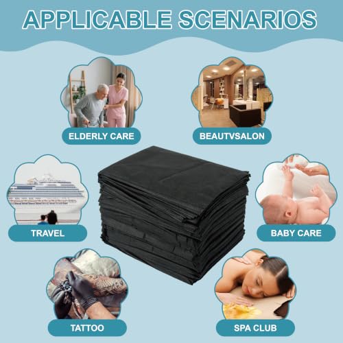 100 Pack Black Disposable Massage Table Sheets 31" x 71" Waterproof Bed Covers