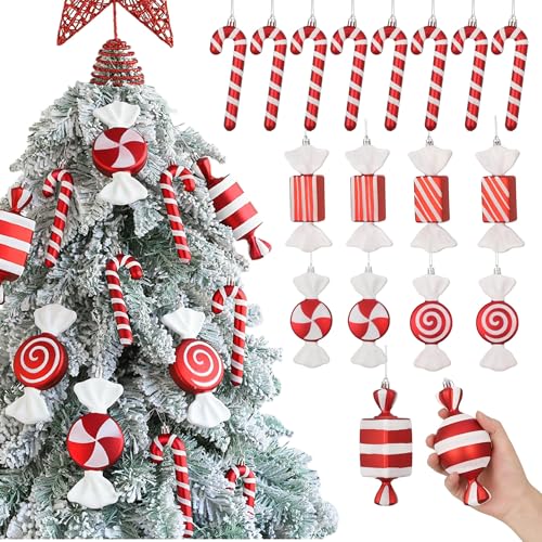 Enanal Red and White Candy Cane Christmas Ornament, 14pcs Assorted Peppermint Lollipop Candy Cane Hanging Pendants for Christamms Tree Decorations Xmas Party Supplies