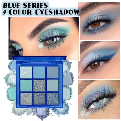 evpct 9 Colors Blue Glitter Eyeshadow Palette - Pack of 1, 0.25oz, Vibrant & Highly Pigmented Makeup for Elegant Looks