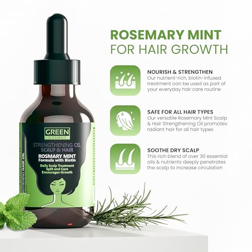 2 Fl Oz Rosemary Oil for Hair Growth – Pure 100% Rosemary Essential Oil for Scalp, Eyebrow & Eyelash Health (Green Cosmos)