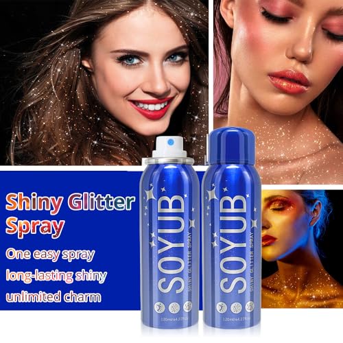 120ml Body Glitter Spray, Glitter Spray for Hair, Body and Clothes, Long-Lasting Body Shimmer Spray Suitable for Stage, Festival Rave and Makeup Prom 4.22 Fl Oz