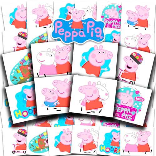 Peppa Pig Tattoos Party Favors Bundle ~ 72 Perforated Individual 2" x 2" Peppa Pig Temporary Tattoos for Kids Boys Girls (Peppa Pig Party Supplies MADE IN USA)