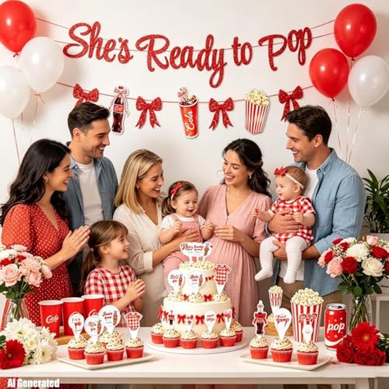 24PCS She's Ready to Pop Cupcake Toppers, Baby Shower