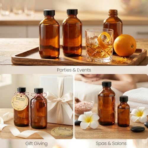 TBWIND 54-Pack 4oz Amber Glass Boston Bottles with Airtight Caps