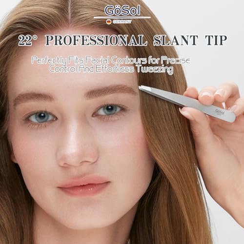 Tweezers - Professional Slanted Eyebrow Tweezers for Women and Men, 420 Stainless Steel Precision Tweezers for Women Facial Hair Removal, Expert Hair Plucker, 0 Gap, Painless Hair Extraction