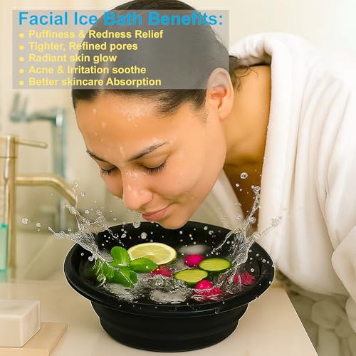 Ice Bowl for Face ? Reusable Collapsible Cold Plunge Skincare Set, Face Ice Mold for Puffiness Relief, Skin Tightening, Redness & Glowing Skin Routine Bonus : Facial Scrubber